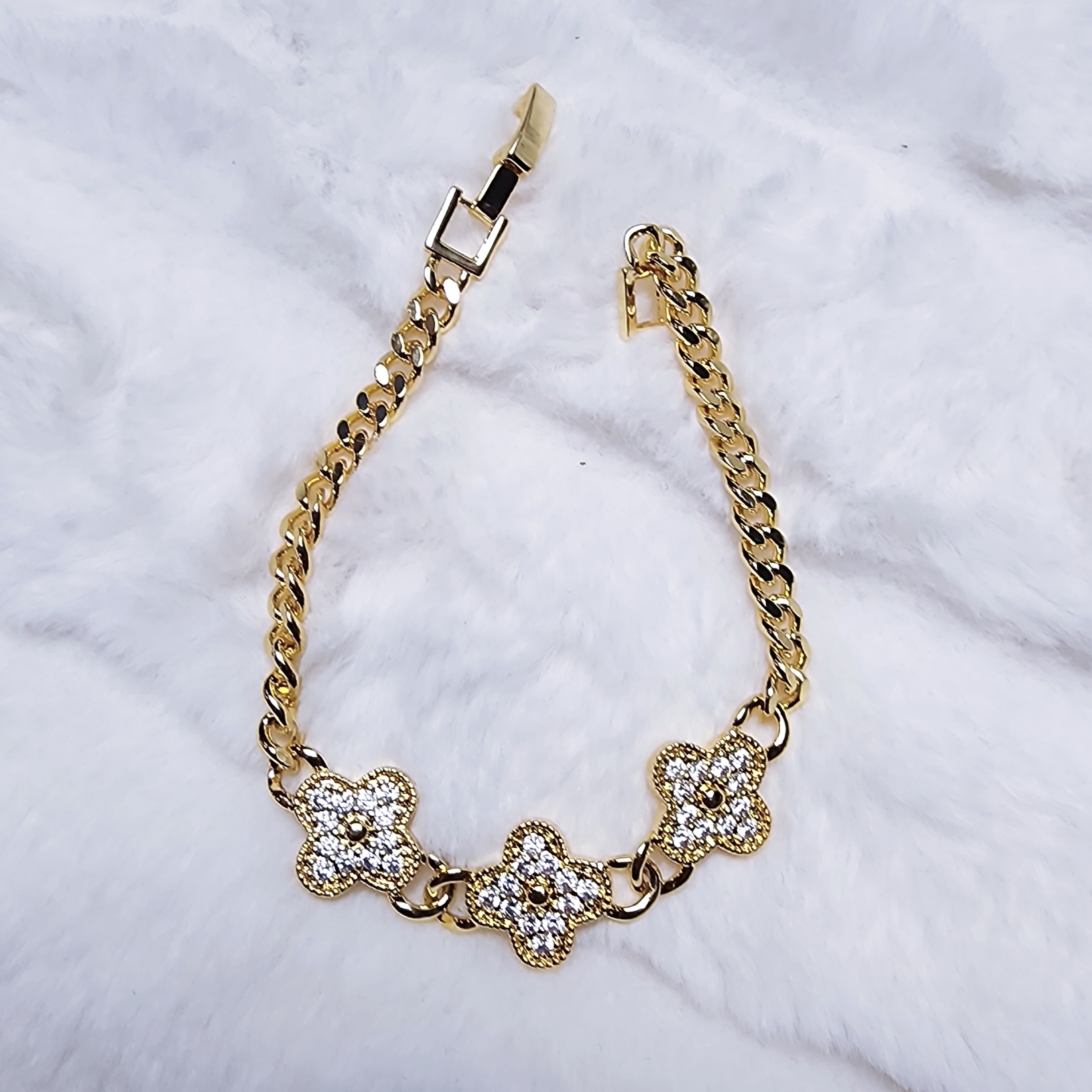 Gold And Silver Floral Chain Bracelet